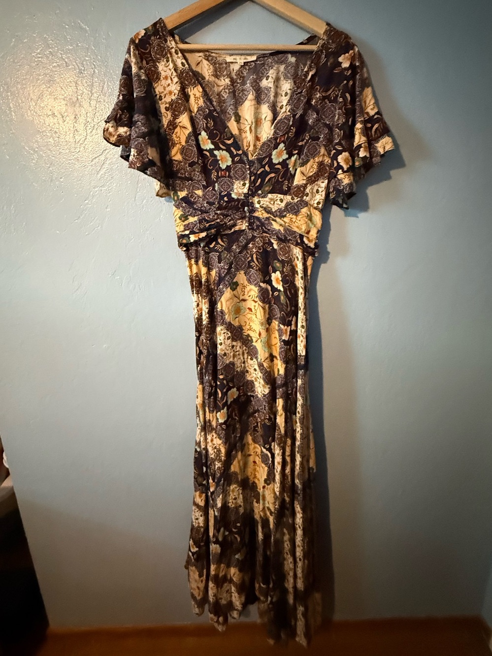 Abel the Label Twist-Waist Floral Patchwork Maxi Dress in Navy and Mustard